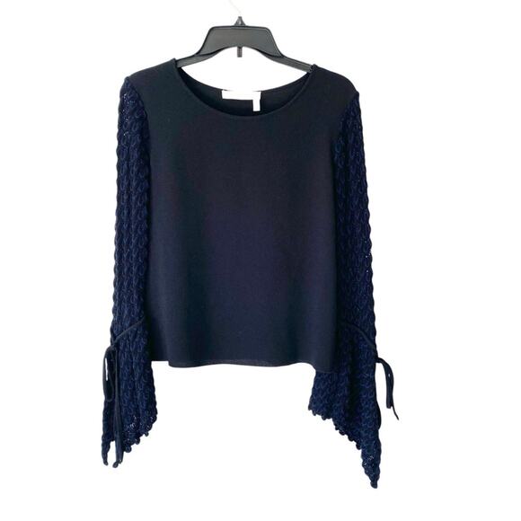 See by Chloe Black Knitted Crochet Flares Bell Sleeve Top size 38 Medium - Picture 2 of 8